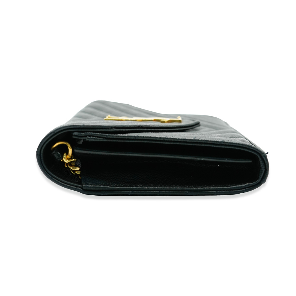 Saint Laurent Black Grain De Poudre Cassandre Envelope Chain Wallet - Picture 3 of 7